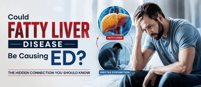 Fatty liver disease and erectile dysfunction (ED) connection medical banner.